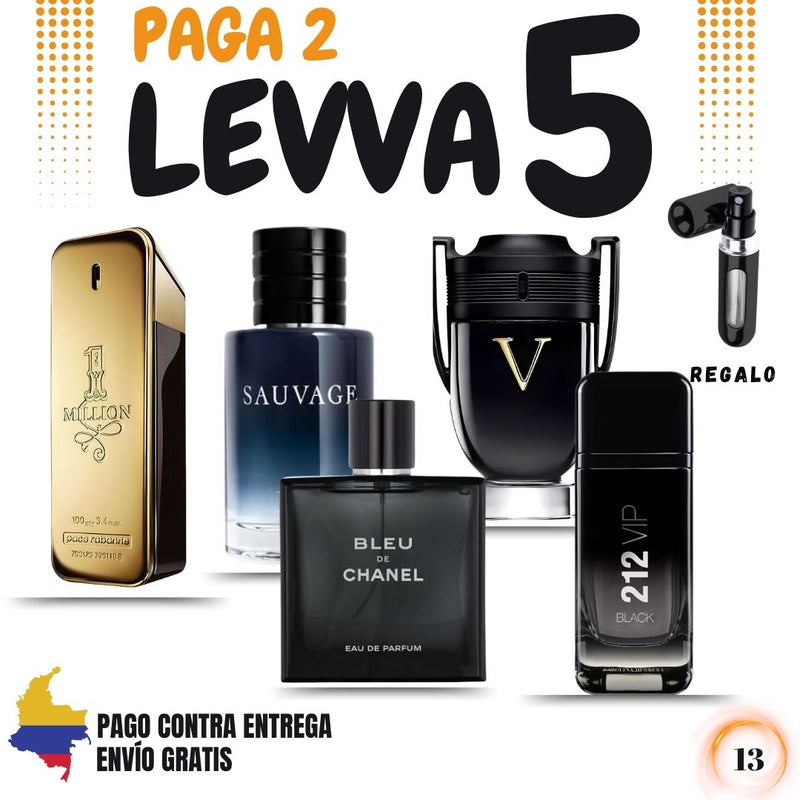 13 - 5 PERFUMES + REGALO (Bleu de chanel, Sauvage, Invictus Black, 212 Black, 1 million +perfumero)