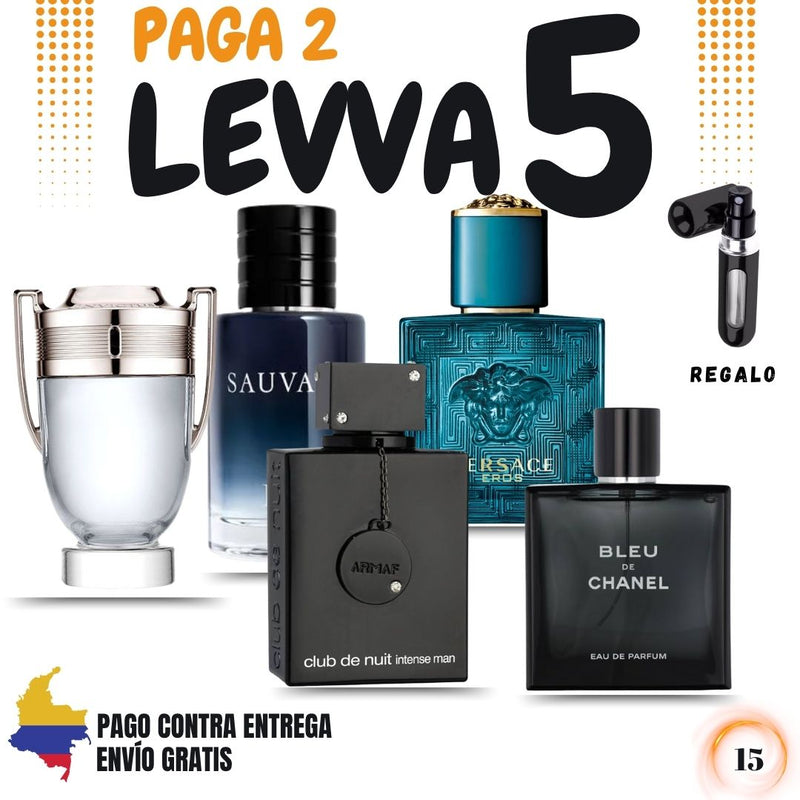 15- 5 PERFUMES + 1 REGALO (Eros+bleu+ sauvage+invictus+club de nuit + perfumero)
