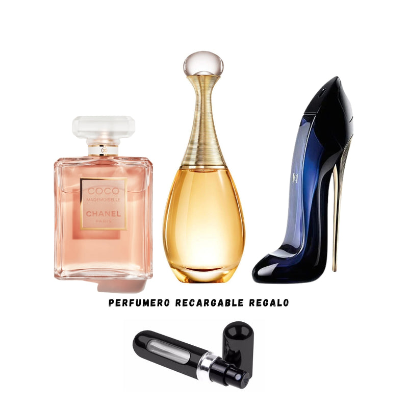 016 - 3 PERFUMES +REGALO (Good Girl,Coco Mademoiselle ,Jadore Mas Perfumero Recargable)