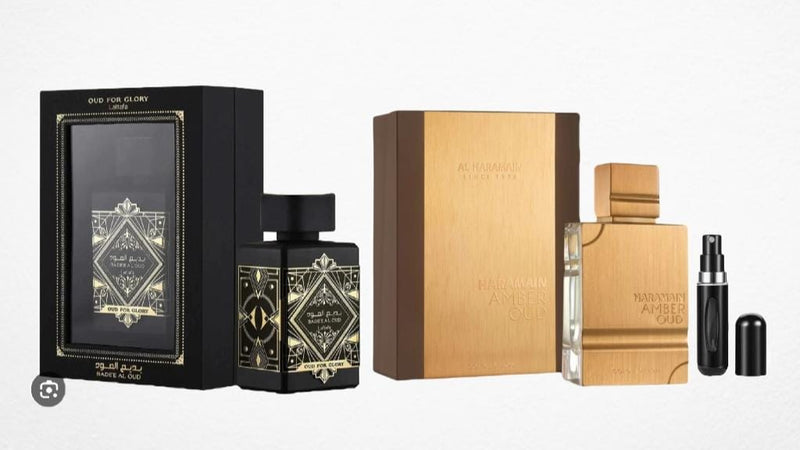 024 - 2 PERFUMES +REGALO (Al Haramain + Lattafa Oud For Glory Mas Perfumero Recargable)