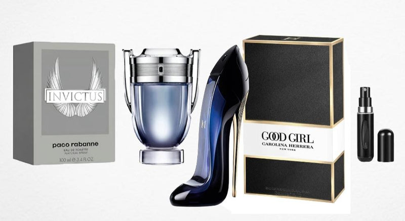 028 - 2 PERFUMES +REGALO (Invictus + Good Girl Mas Perfumero Recargable)