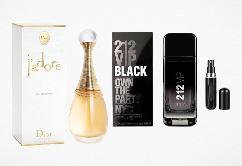 022 - 2 PERFUMES +REGALO (212 Vip Black + Jadore Mas Perfumero Recargable)