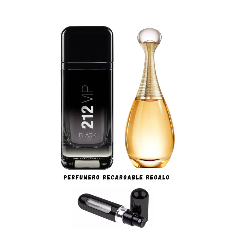 022 - 2 PERFUMES +REGALO (212 Vip Black + Jadore Mas Perfumero Recargable)