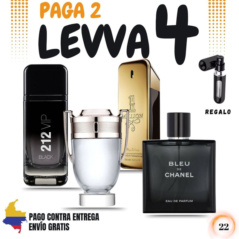22 - 4 PERFUMES + REGALO (VIP black+bleu+one million+invictus+perf)