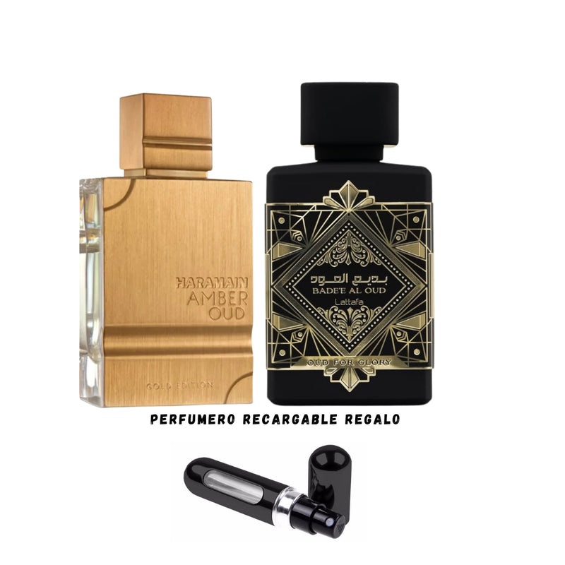 024 - 2 PERFUMES +REGALO (Al Haramain + Lattafa Oud For Glory Mas Perfumero Recargable)