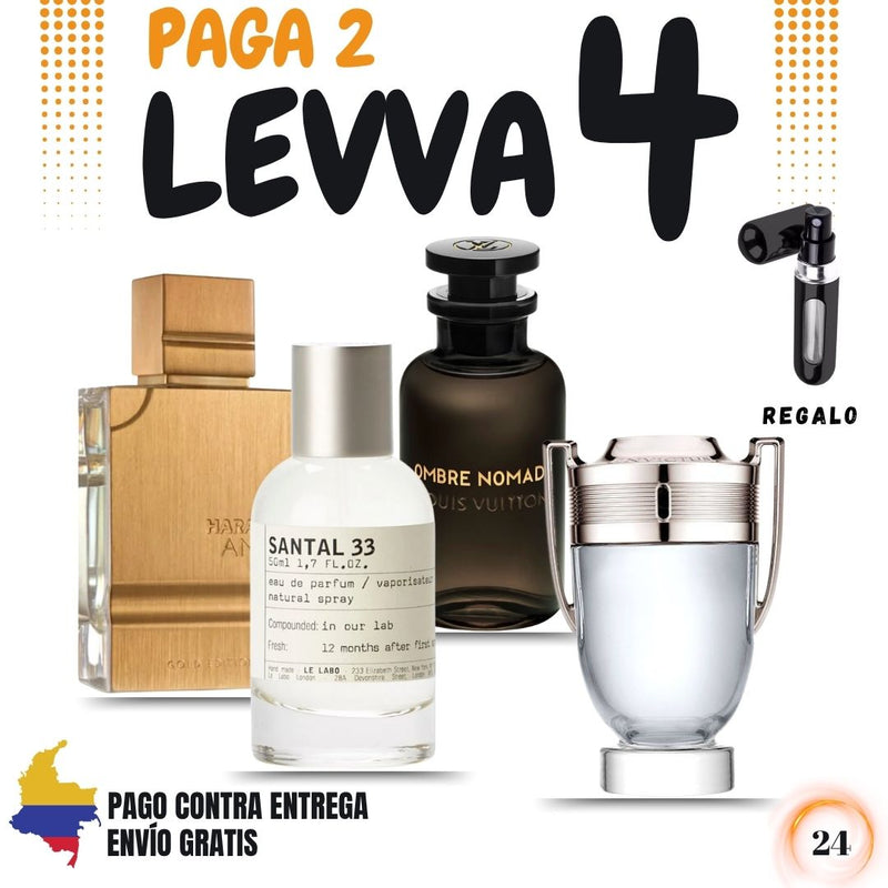 24 - 4 PERFUMES + REGALO (Invictus+ombre nomade+haramain+santal 33)