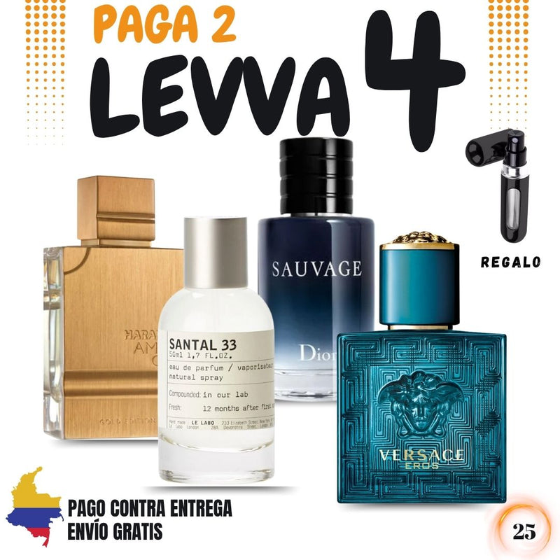 25 - 4 PERFUMES + REGALO (eros versace+sauvage+haramain+santal 33)