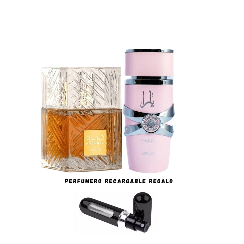 026 - 2 PERFUMES +REGALO (Lattafa Khamrah + Yara Mas Peefumero Recargable)