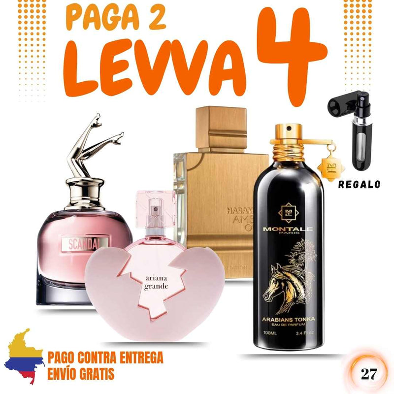 27 - 4 PERFUMES + 1 REGALO (Scandal d +Thank u next + Tonka + Haramain + Perfumero)