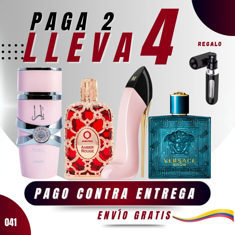 041 - 4 PERFUMES + REGALO (Good blush +eros+a,ber rouge+yara+perfum)