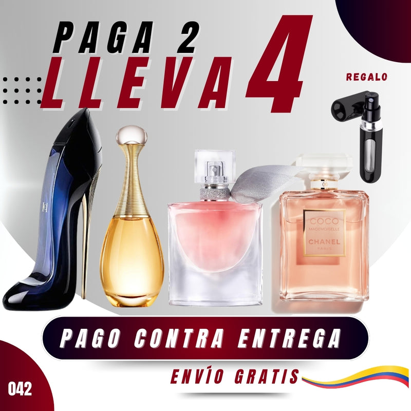 042 - 4 PERFUMES + REGALO (vida bella+jadore+coco+Good girl)