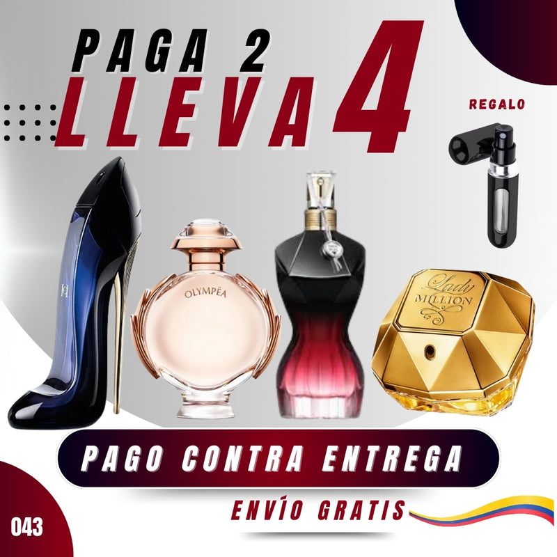 043 - 4 PERFUMES + REGALO (Olympea+Good girl+lady m+jp le belle)