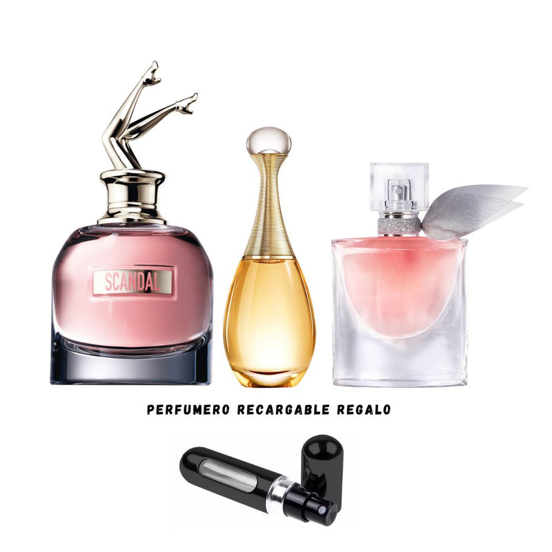 060 - 3 PERFUMES + 1 REGALO (Scandal dama+jadore+ ida bella+perfumero)