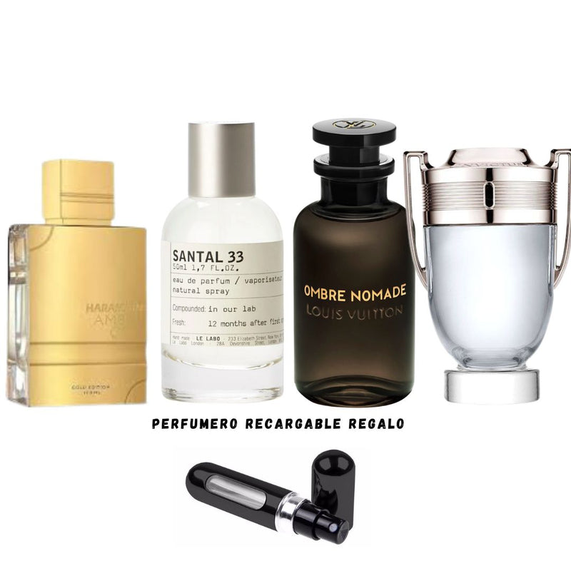 047 - 4 PERFUMES + REGALO (Invictus+ombre nomade+haramain+santal 33)