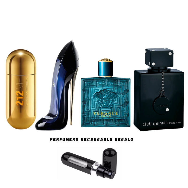 054- 4 PERFUMES + 1 REGALO (Eros+good girl+club de nuit+212 vip+perfumero)