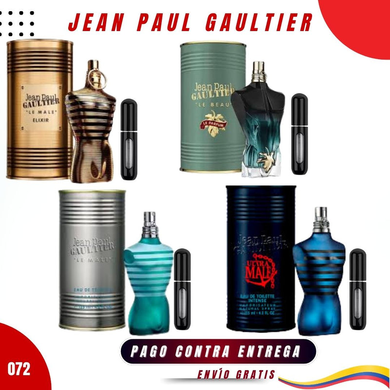 072 - 4 PERFUMES JEAN PAUL + 4 REGALO (Le Male - Ultra Male -Elixir -Le Beau Le Parfum + perfumeros)