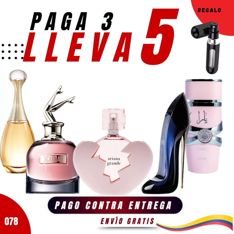 078 - 5 PERFUMES + 1 REGALO  (Jadore+yara+scandal+Good g+thank u next)