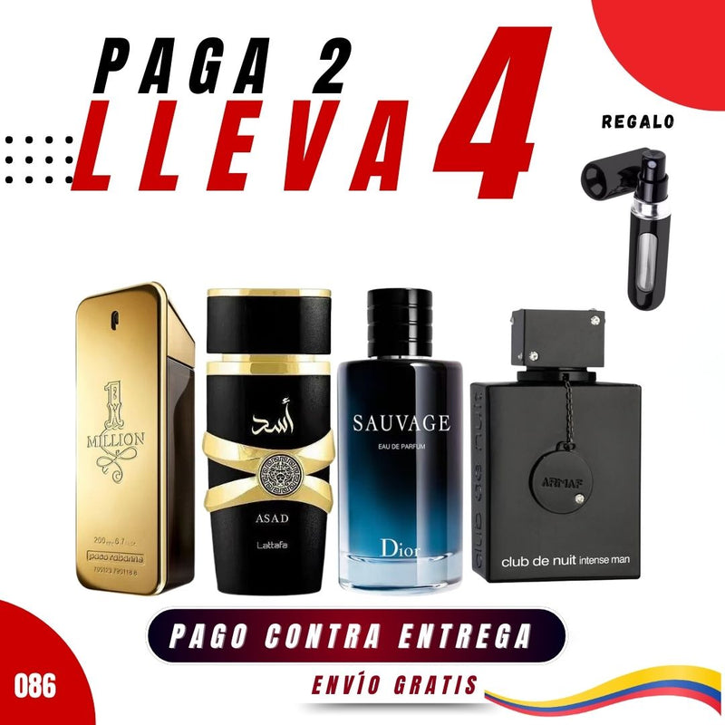086 - 4 PERFUMES + 1 REGALO (Club de nuit+asad+one million+sauvage + perfumero)