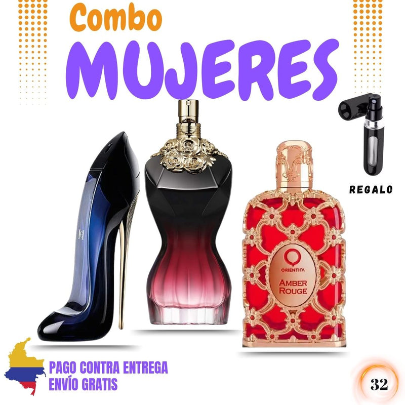 32- 3 PERFUMES + 1 REGALO (Good Girl - Amber Rouge - La Belle + perfumero)