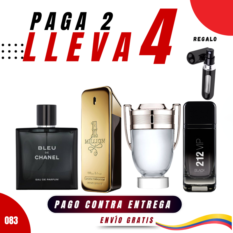 084 - 4 PERFUMES + REGALO (VIP black+bleu+one million+invictus+perf)