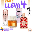 38 - 4 PERFUMES + 1 REGALO (212 rosé - Yara - Amber +  khamrah + Perfumero)