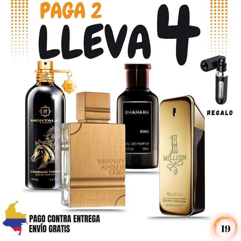19 - 4 PERFUMES + REGALO (Arabian tonka+Haramain+1 Million+Bharara)