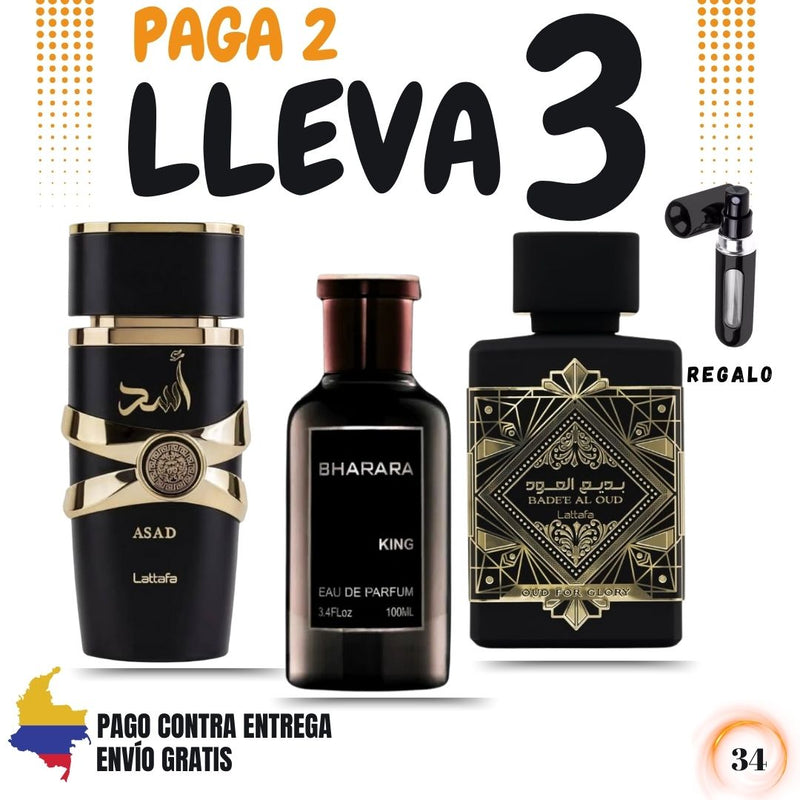 34- 3 Perfumes (Asad -bharara - oud For Glory + perfumero)