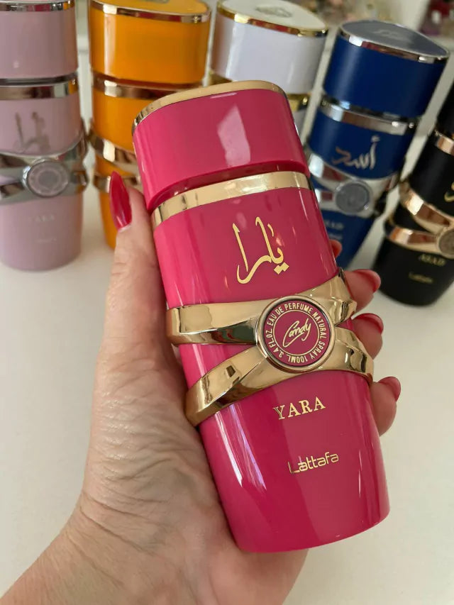 36 - 4 PERFUMES + 1 REGALO (Club+ Yara Candy+ ublime+Amber + Perfumero)